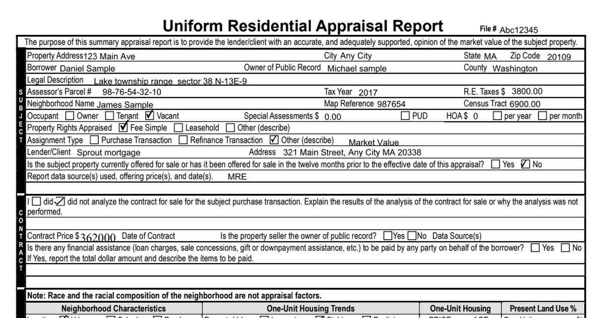 Uniform Residential Appraisal Form 1004